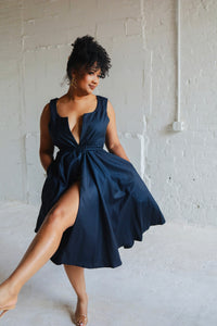 pin stripe midi dress Yacht Club Chic Pinstripe Midi Dress BLUE / M