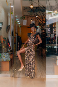 Black/Gold Lace Malaika Wrap Gown