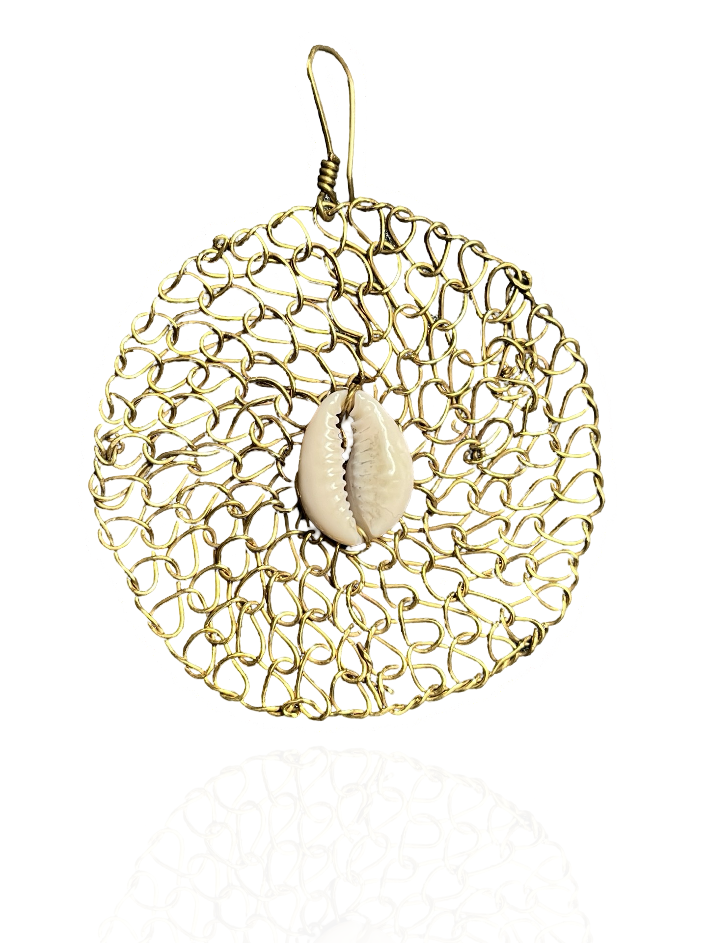 Woven Brass Cowrie Disc Earrings