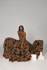 Royal Foliage Kitenge Caged Gown