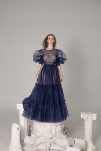 Navy Tulle Victorian Whisper Gown