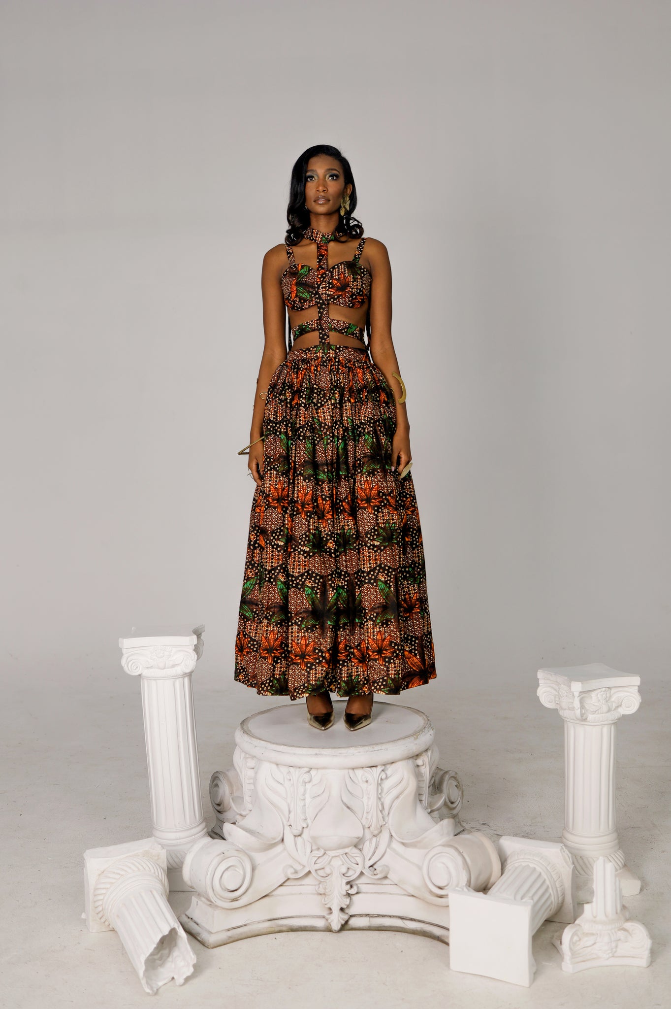 Royal Foliage Kitenge Caged Gown