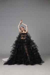 odCouture Royal Raven Ruffle Maxi Dress/Skirt