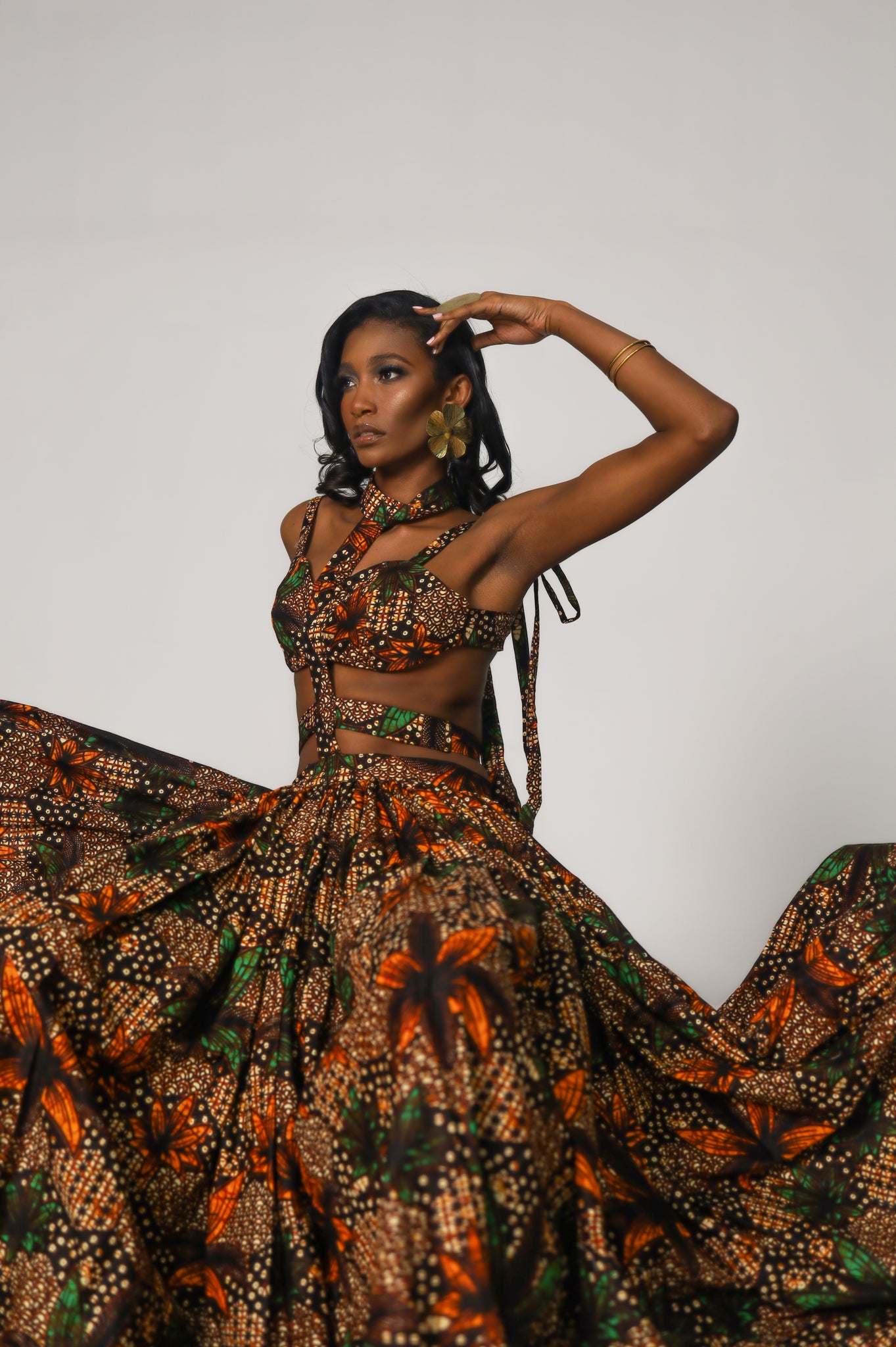 Royal Foliage Kitenge Caged Gown
