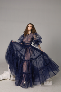 Navy Tulle Victorian Whisper Gown