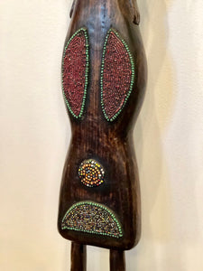 Hand Carved and Beaded Acacia Wood Statue