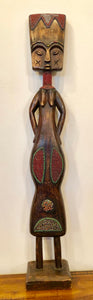 Hand Carved and Beaded Acacia Wood Statue