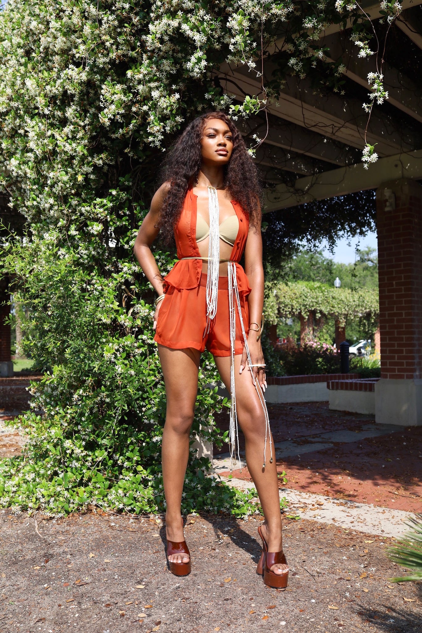 Rust Chiffon Peplum Vest