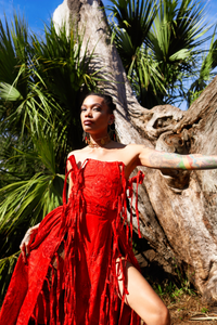 Ruby Embellished Deconstructed Tassel Gown
